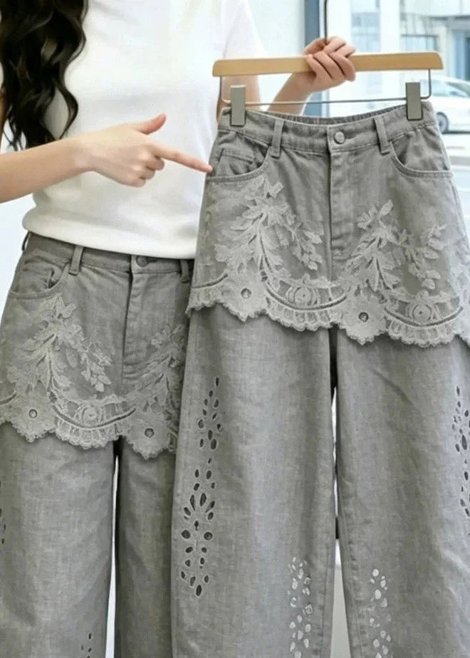 Pantalon Femme Court Moderne avec Détails en Dentelle et Poches 1