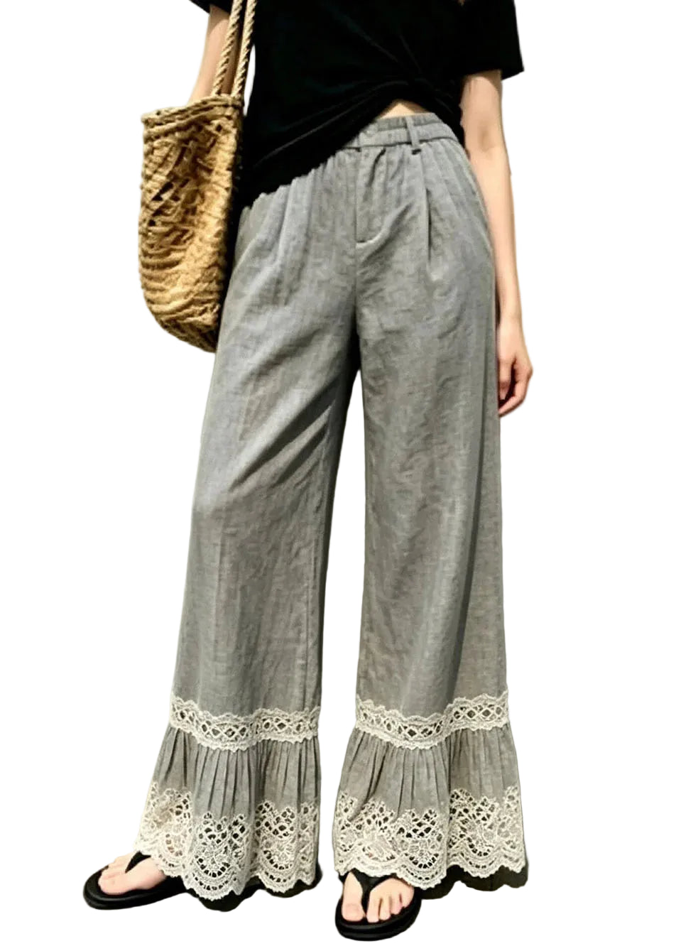 Pantalon Femme Décontracté Taille Élastique Jambes Larges 0