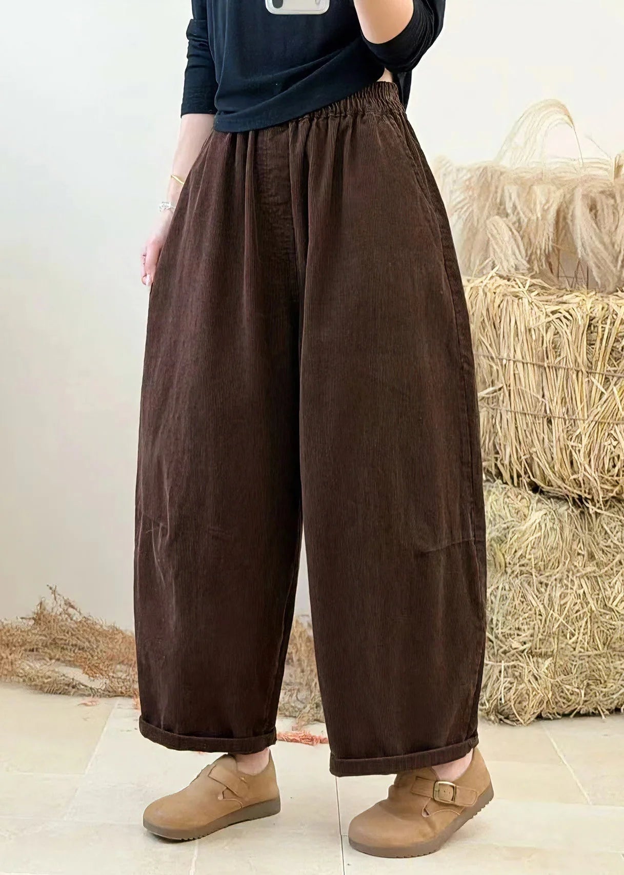 Pantalon Femme Décontracté Velours Côtelé Automnal 1