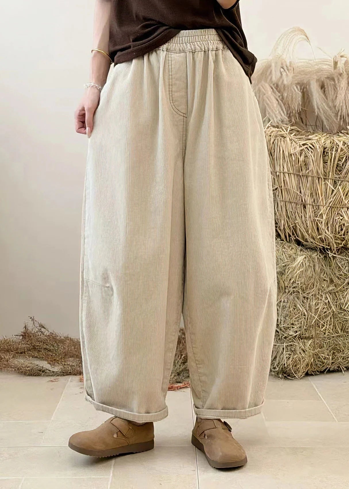 Pantalon Femme Décontracté Velours Côtelé Automnal 2