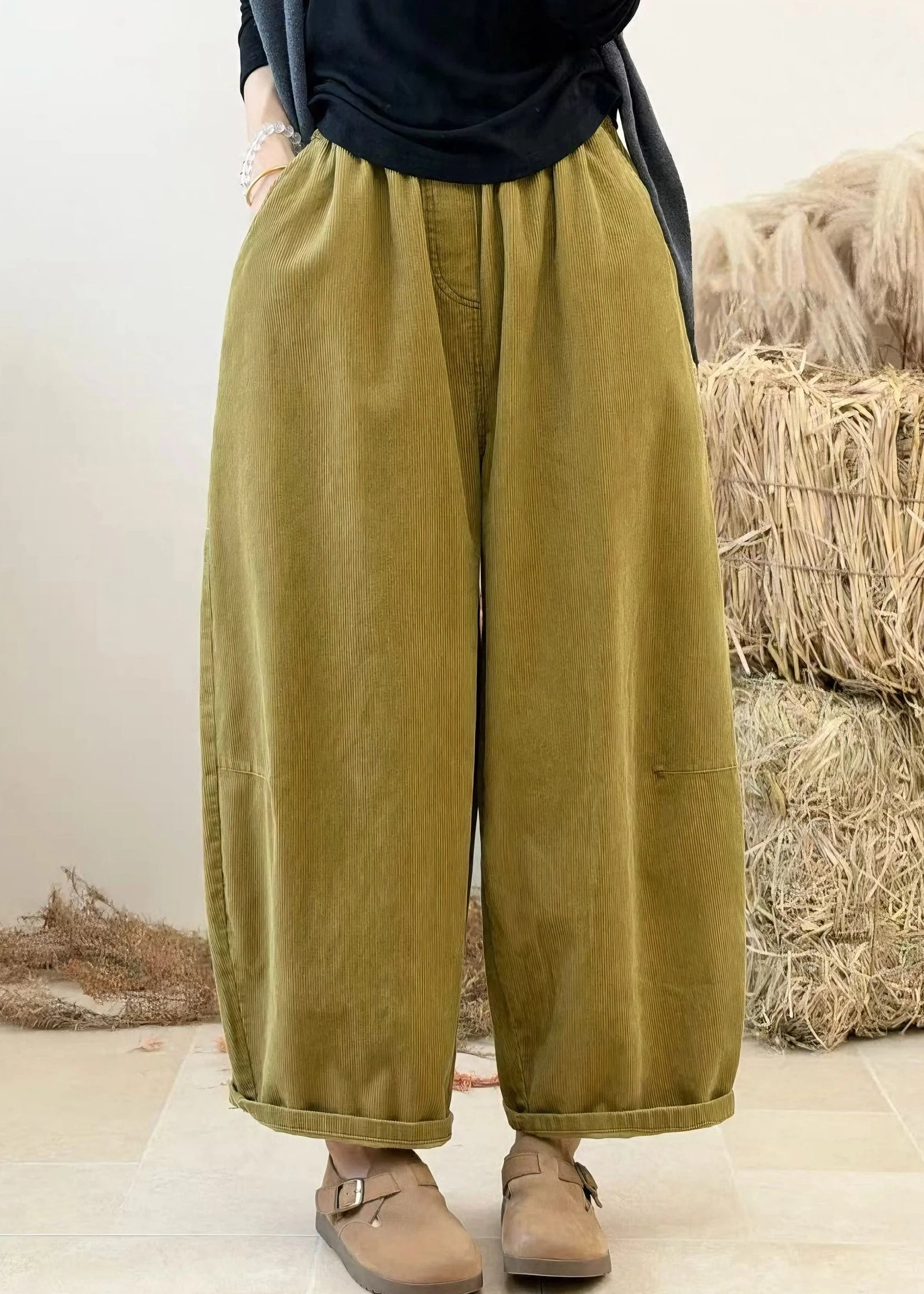 Pantalon Femme Décontracté Velours Côtelé Automnal 4