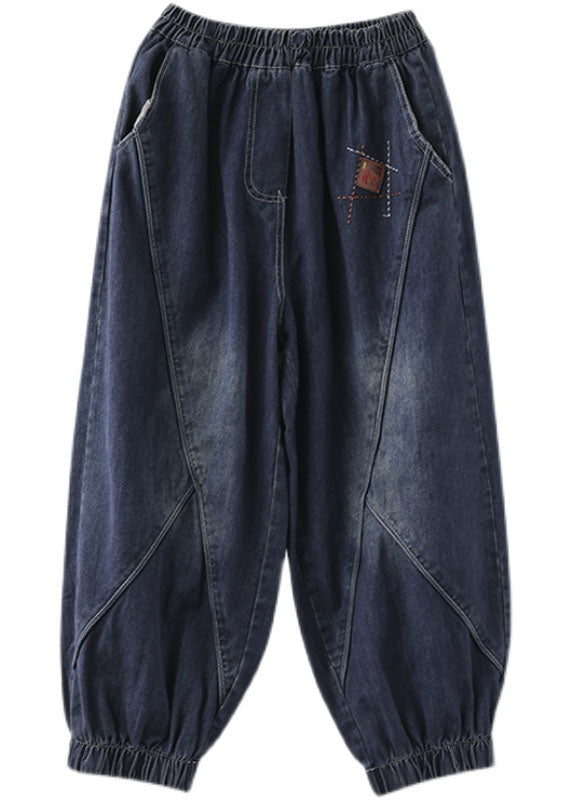 Pantalon Femme Denim Vintage Taille Élastique avec Poches 4