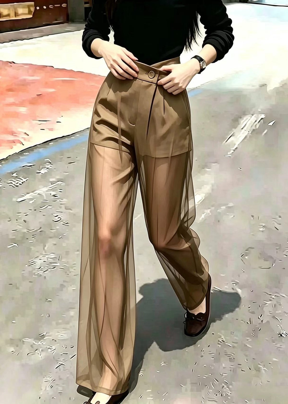 Pantalon Femme Drapé Transparent Style Estival 2