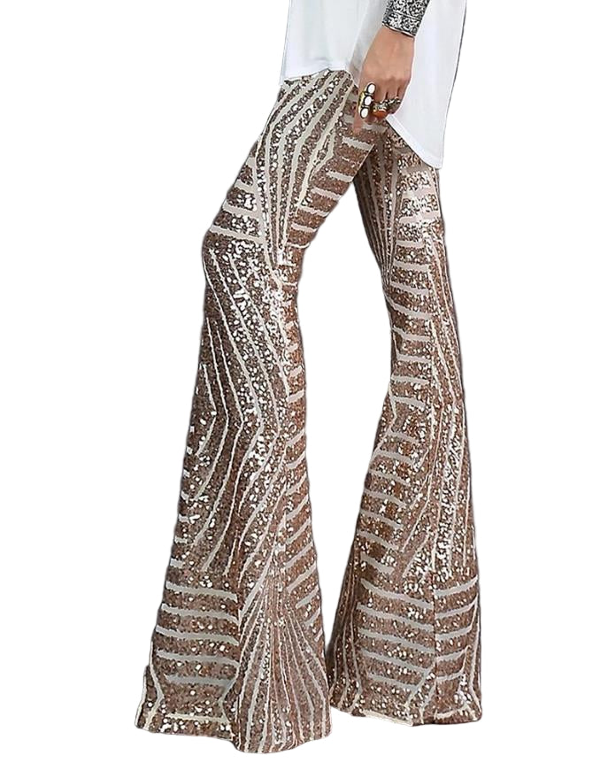 Pantalon Femme Évasé Chic avec Motif Brillant 0