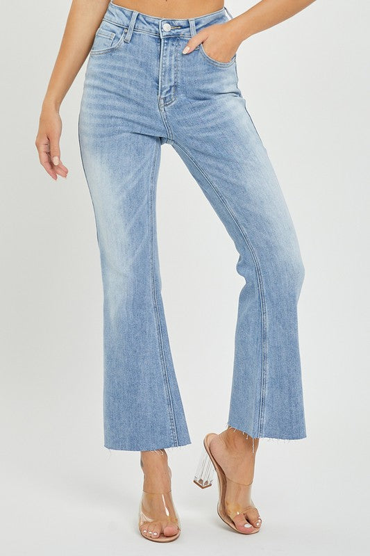Pantalon Femme Flare Taille Haute Denim Clair 1