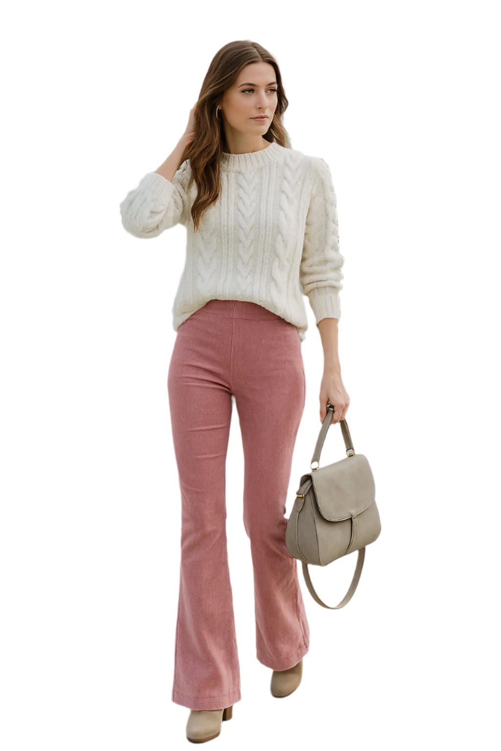 Pantalon Femme Flare Taille Haute Tissu Mélangé 0