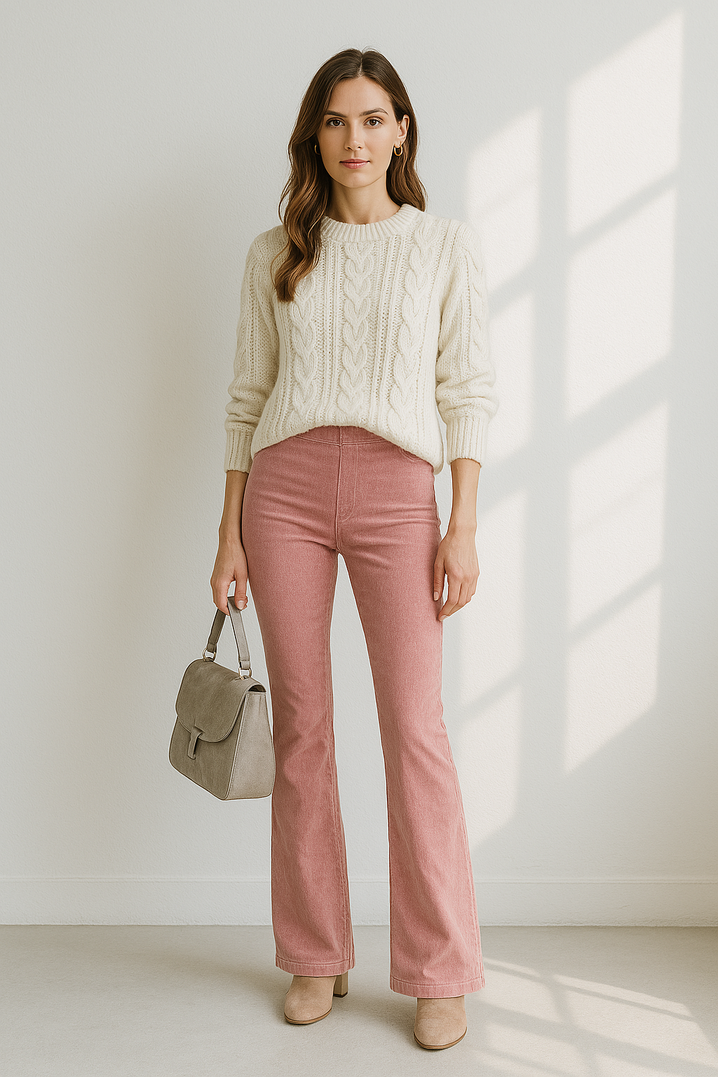 Pantalon Femme Flare Taille Haute Tissu Mélangé 1