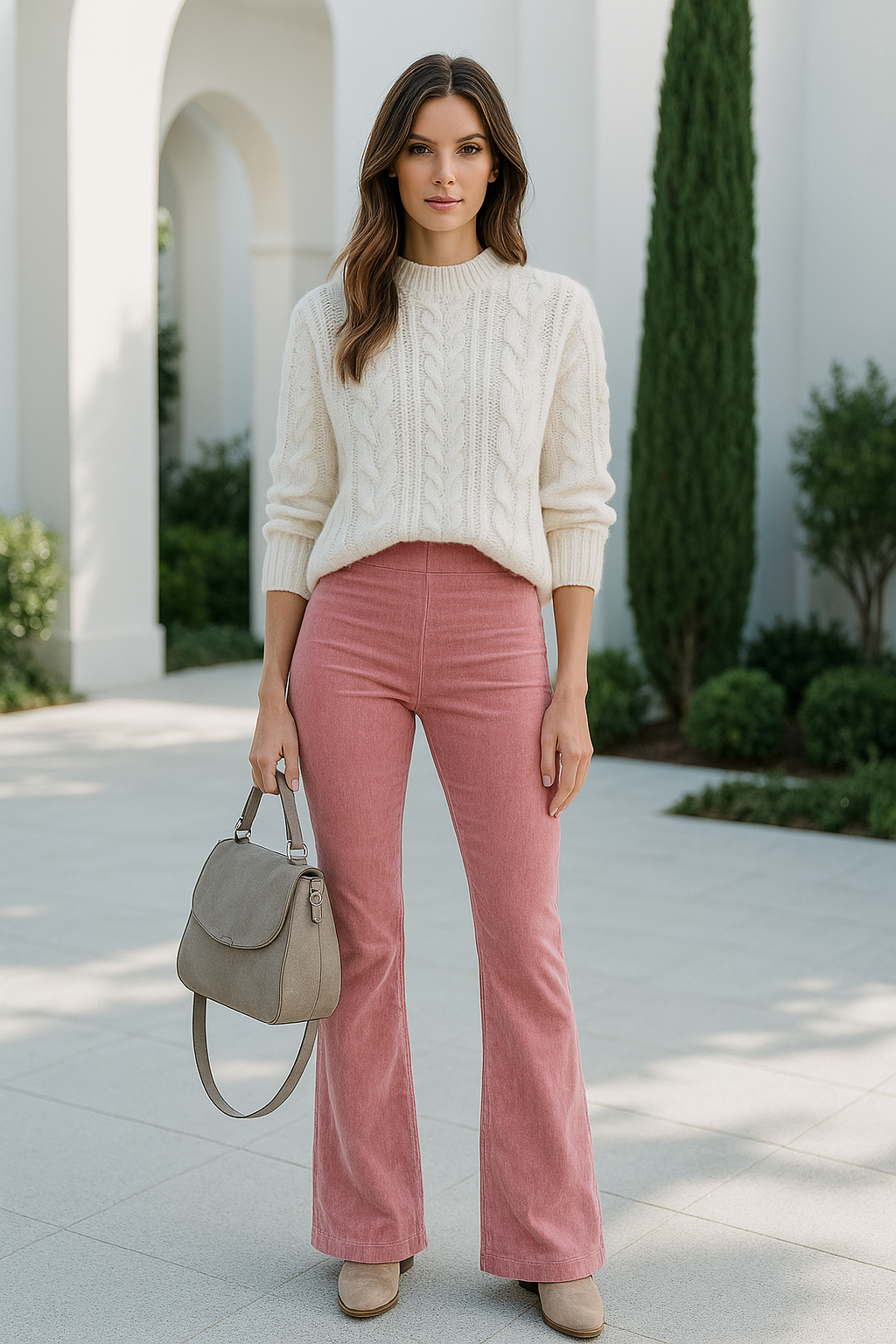 Pantalon Femme Flare Taille Haute Tissu Mélangé 2