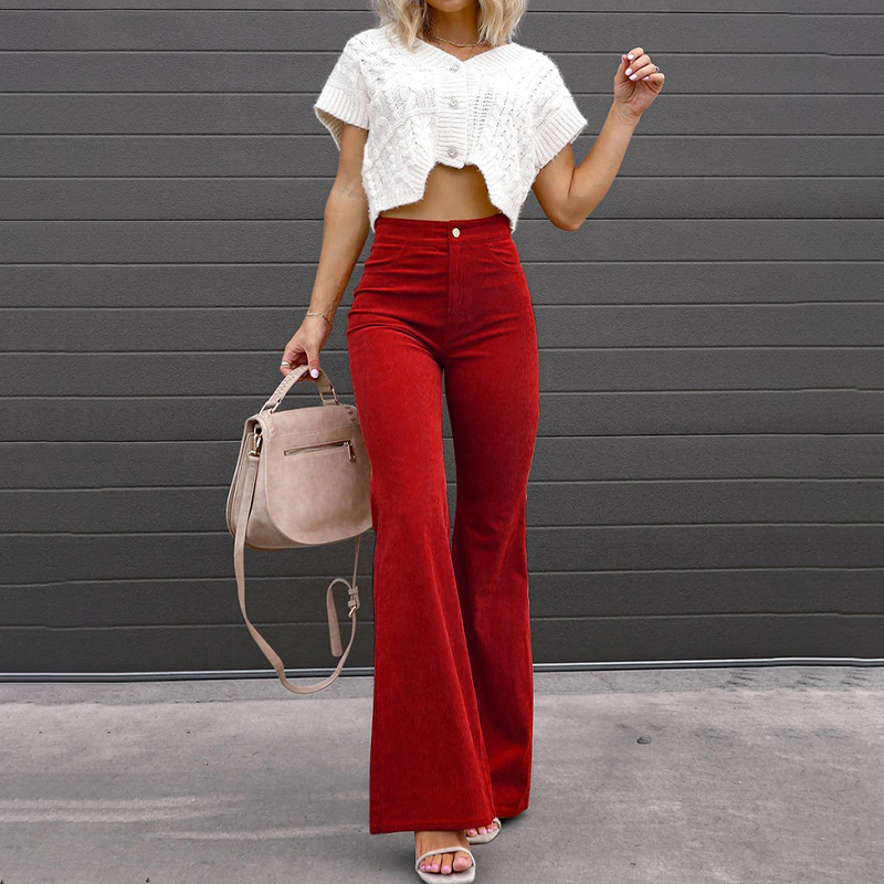 Pantalon Femme Flare Taille Haute en Corduroy Écologique 2