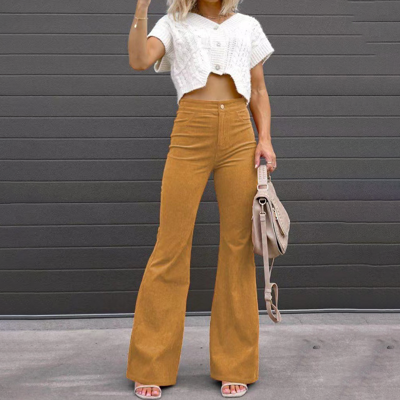 Pantalon Femme Flare Taille Haute en Corduroy Écologique 3