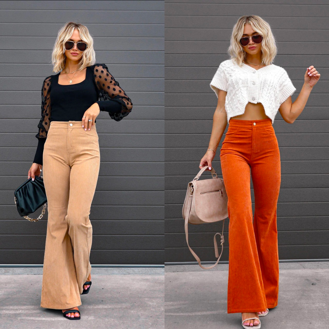 Pantalon Femme Flare Taille Haute en Corduroy Écologique 8
