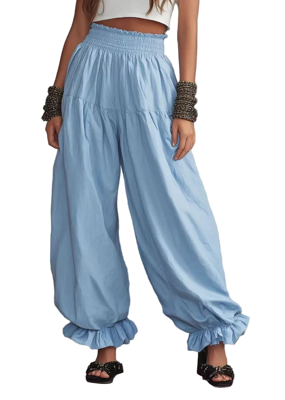 Pantalon Femme Fluide Style Lanterne Décontracté Taille Élastique 0