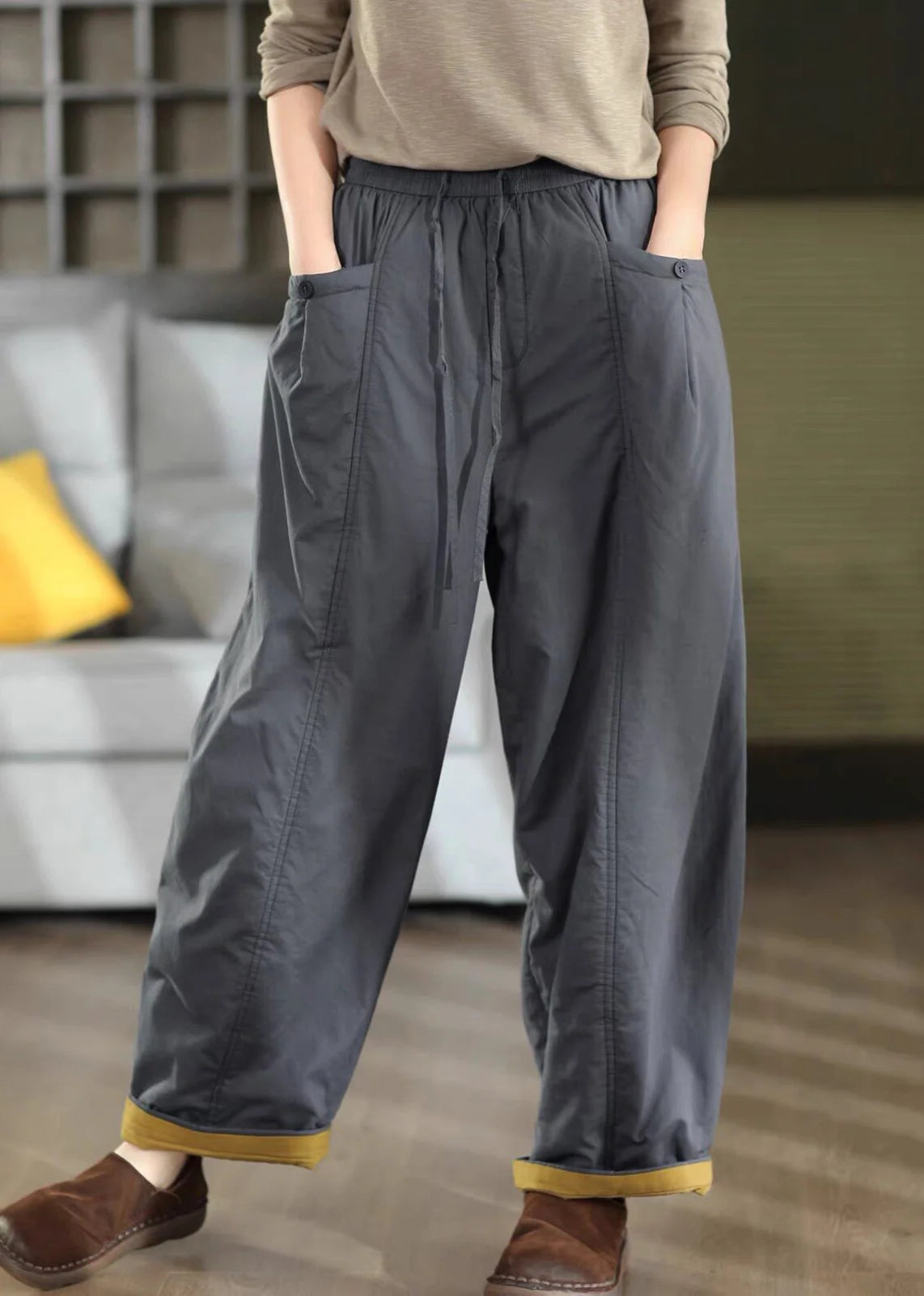 Pantalon Femme Hiver Taille Élastique Patchwork 2