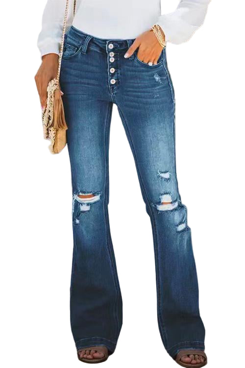 Pantalon Femme Jean Déchiré à Boutons 0