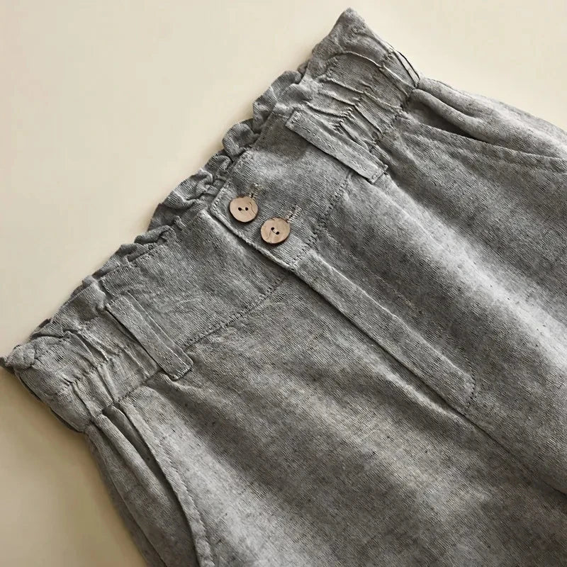 Pantalon Femme Large Taille Haute Élastique Mélange de Tissus Doux 3