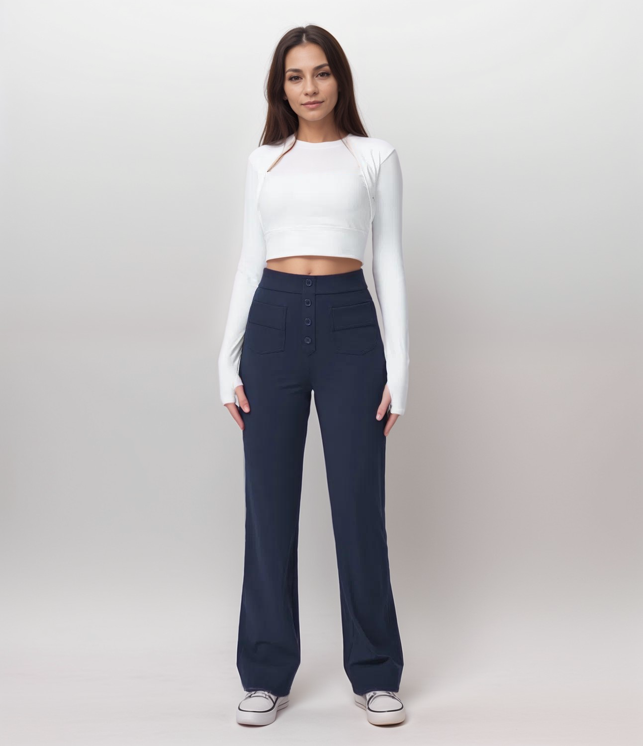 Pantalon Femme Large Taille Haute Tissu Élastique 3