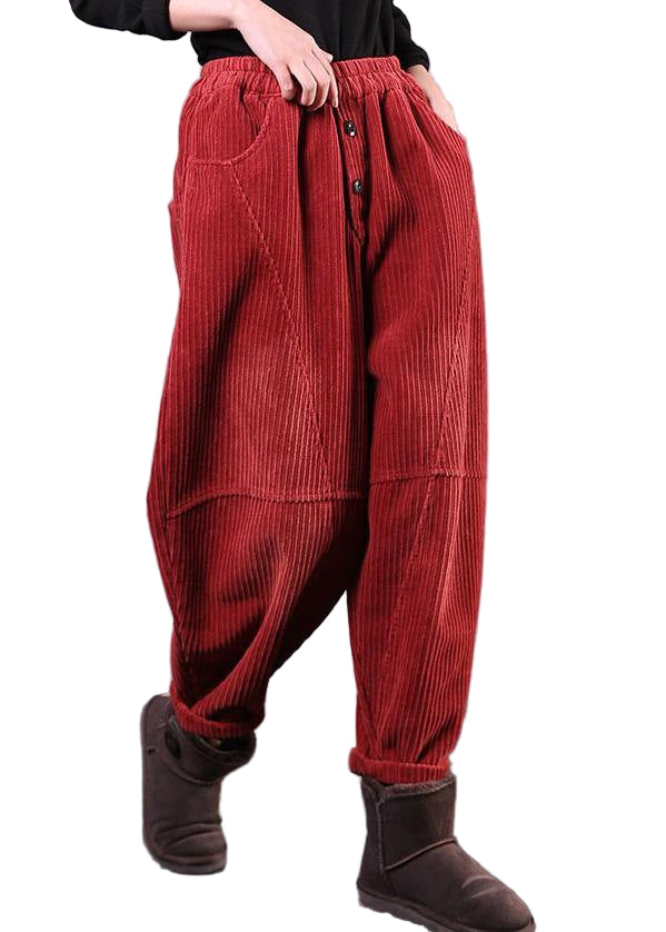 Pantalon Femme Oversize en Velours Côtelé Décontracté 0