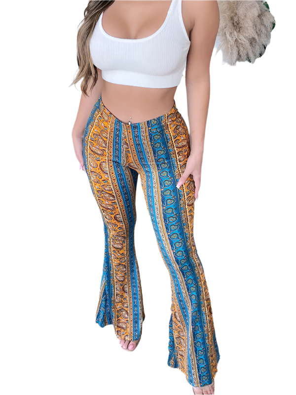 Pantalon Femme Skinny Imprimé Boho en Tricot Élastique 0