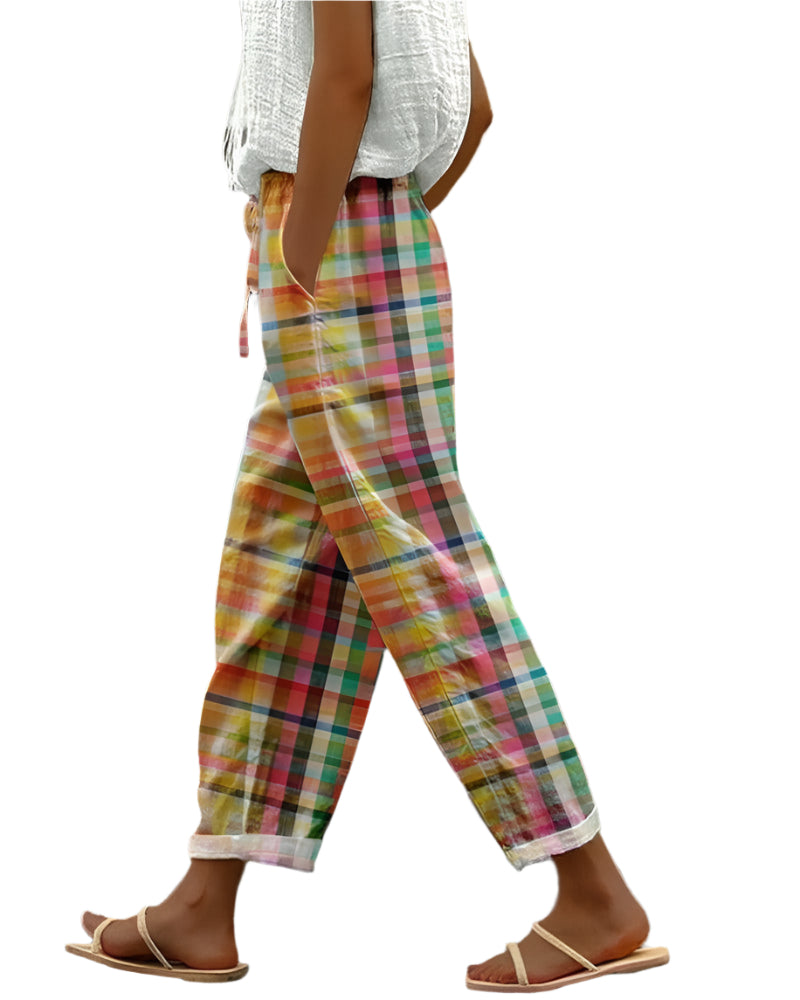 Pantalon Femme Style Vintage à Carreaux 0