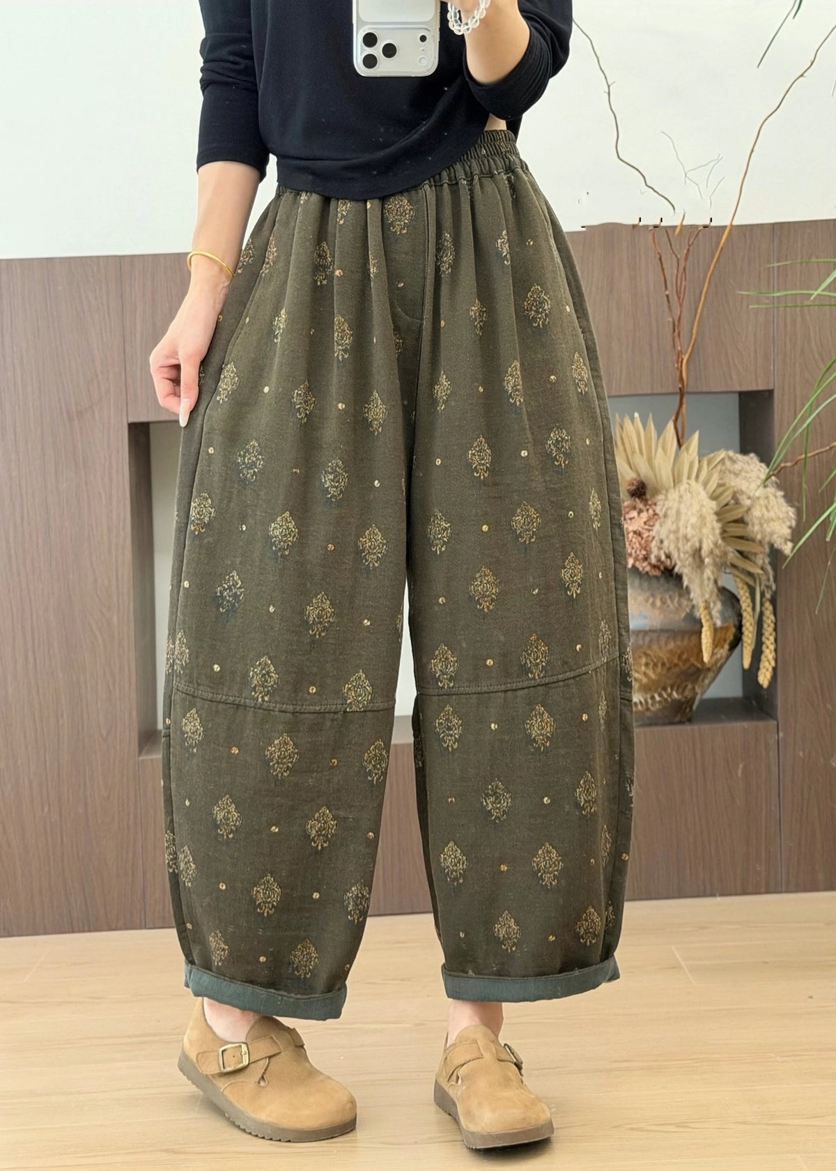 Pantalon Femme Taille Élastique Imprimé Confort Automne 1