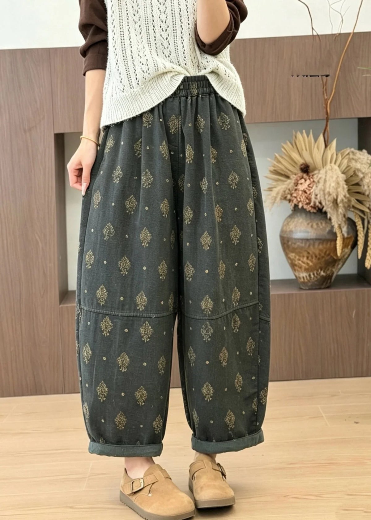 Pantalon Femme Taille Élastique Imprimé Confort Automne 4