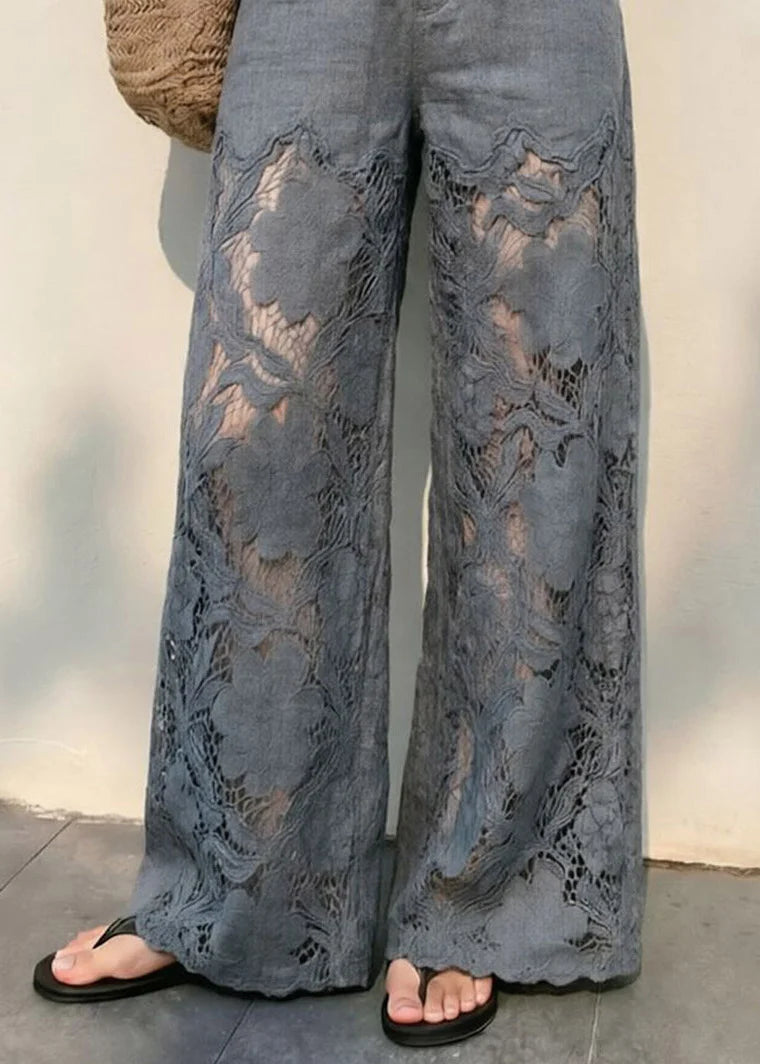 Pantalon Femme Taille Haute Jambes Larges à Poches 3