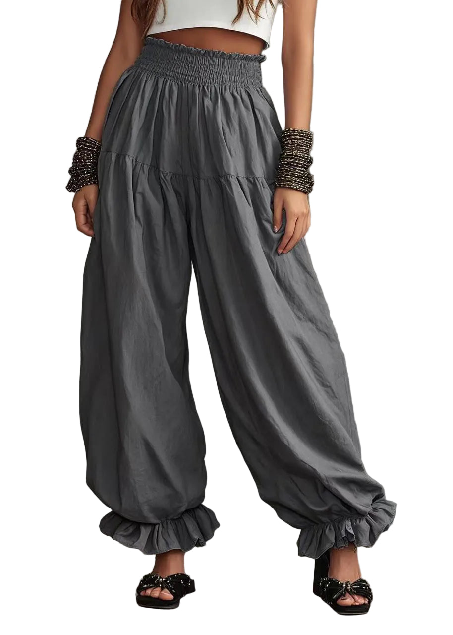 Pantalon Femme Taille Haute Lanterne avec Volants Fluide 0