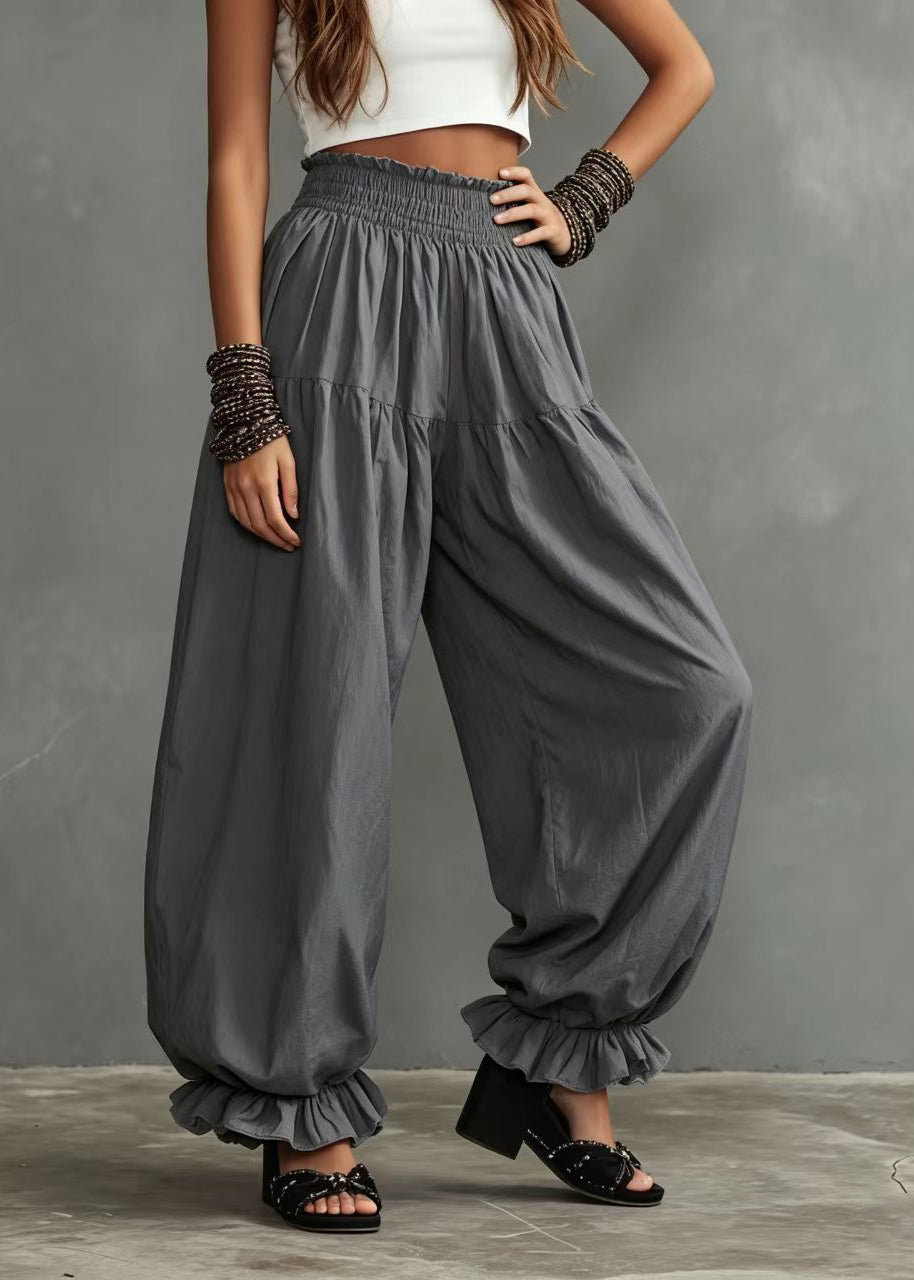 Pantalon Femme Taille Haute Lanterne avec Volants Fluide 2
