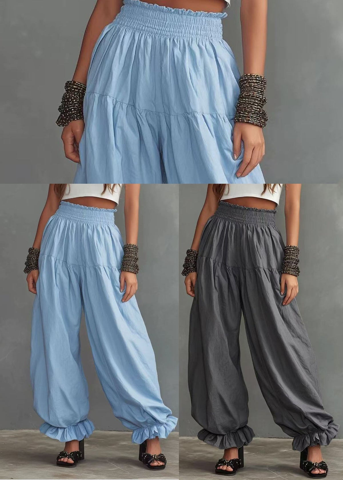 Pantalon Femme Taille Haute Lanterne avec Volants Fluide 4