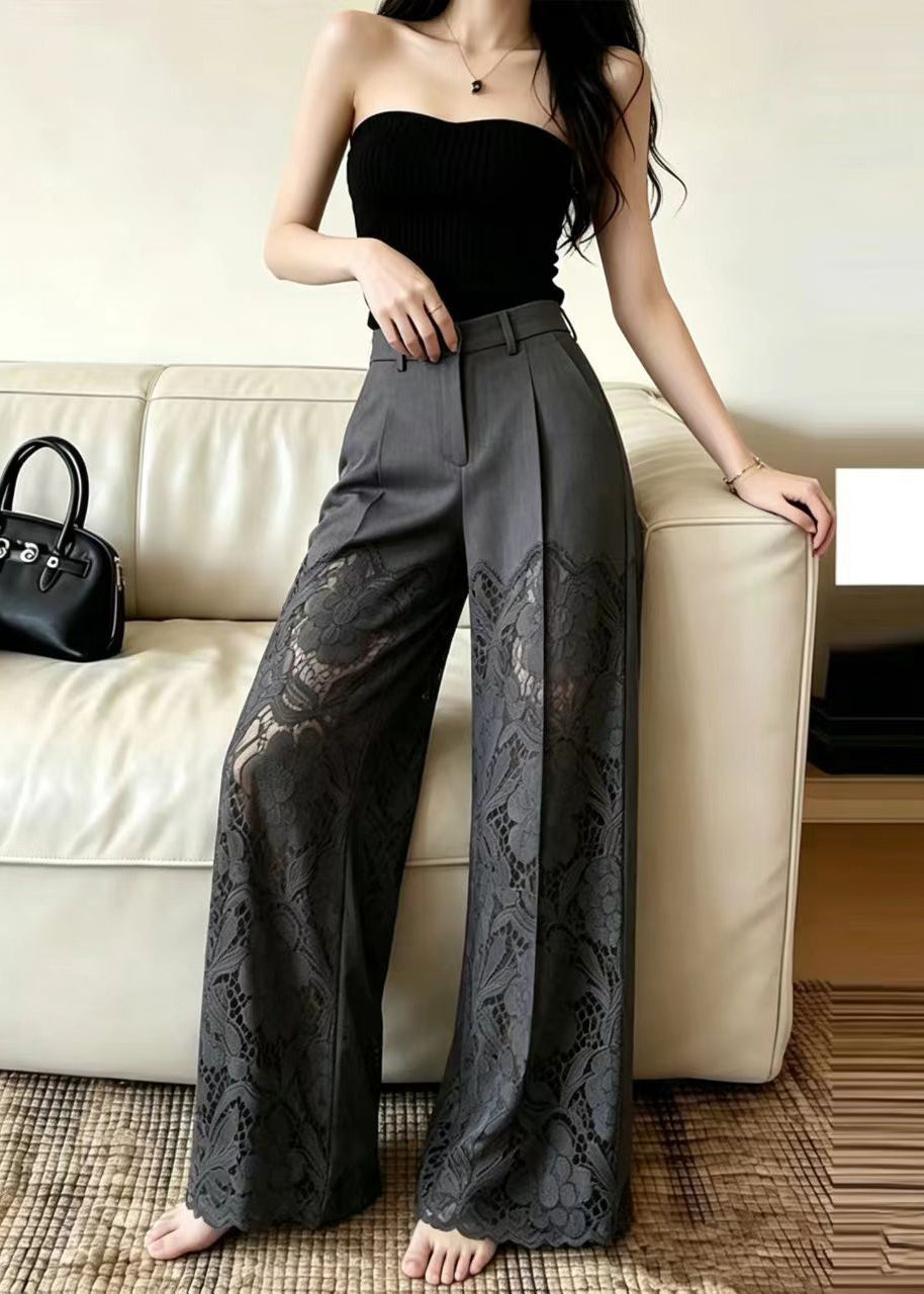 Pantalon Femme Taille Haute Patchwork Dentelle 1
