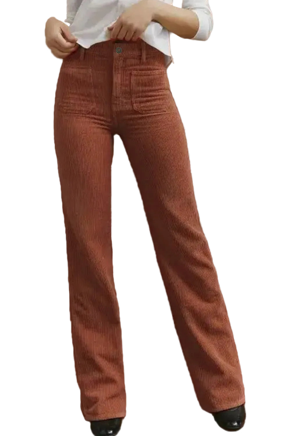 Pantalon Femme Taille Haute avec Poches Carrées Moderne 0