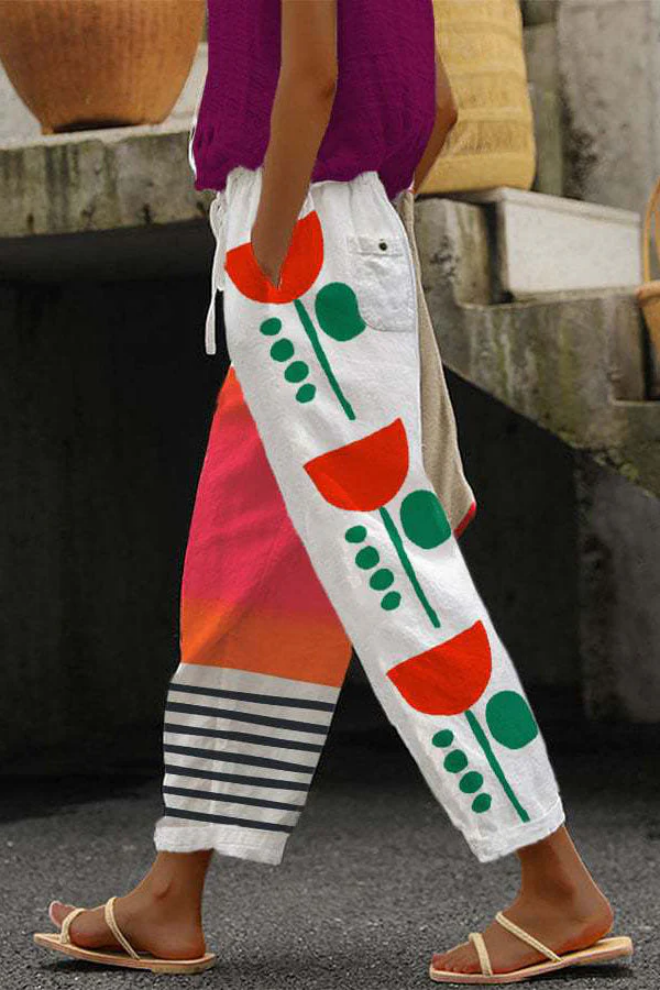 Pantalon Femme à Poches Boutonnées Imprimé Unique 1