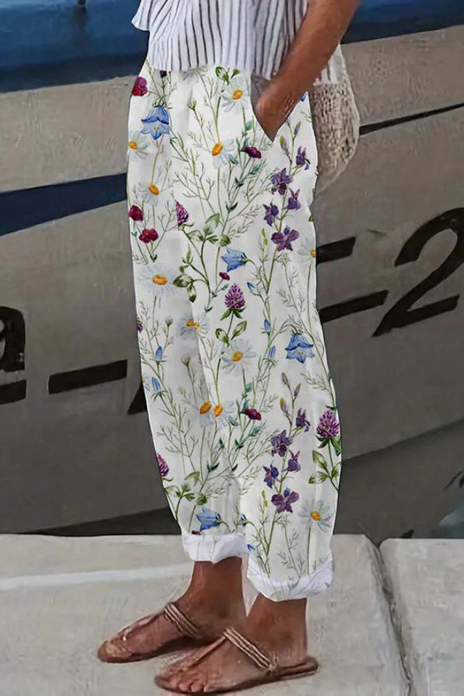 Pantalon Femme à Poches Boutonnées Imprimé Unique 7