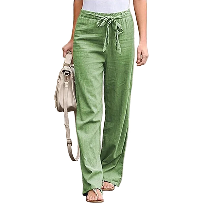Pantalon Fluide Femme Coton Lin Taille Élastique Décontracté 0