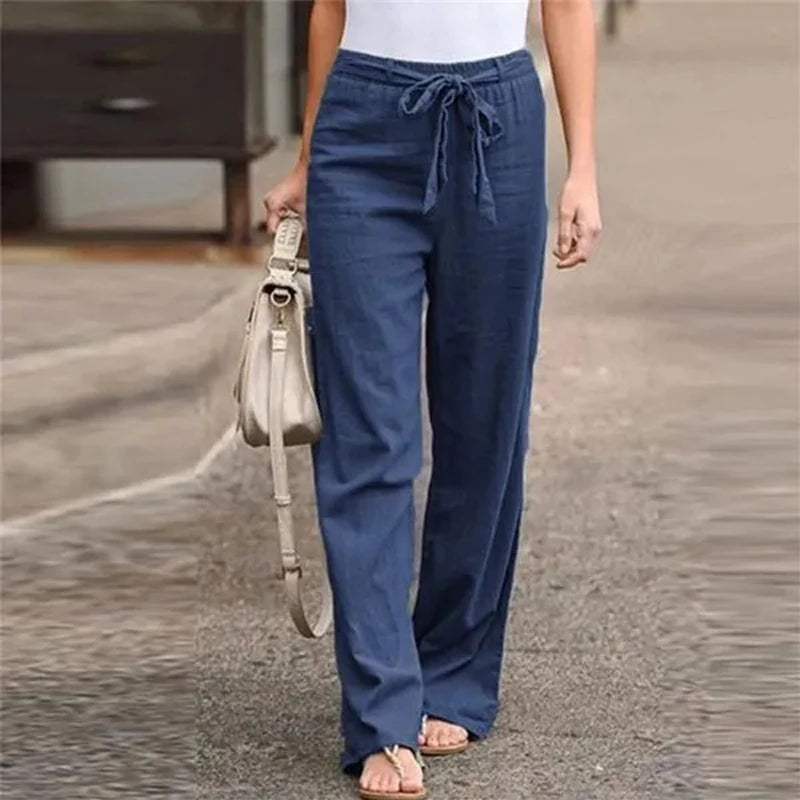 Pantalon Fluide Femme Coton Lin Taille Élastique Décontracté 5