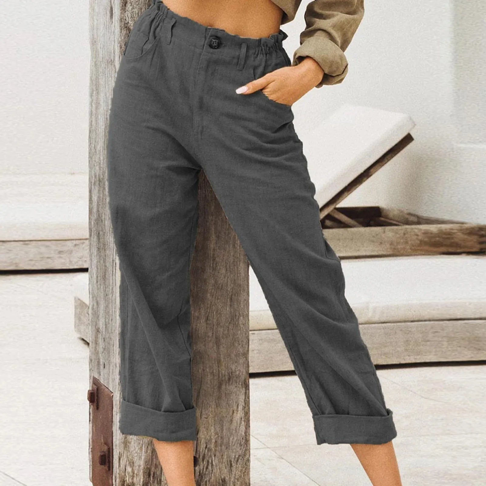 Pantalon Fluide Femme Décontracté Coton Lin 9