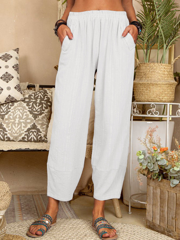 Pantalon Fluide Femme Harem Lin Coton Décontracté 8