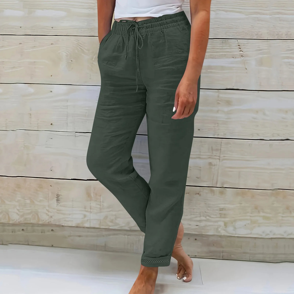 Pantalon Fluide Femme Taille Élastique Coton Lin 7