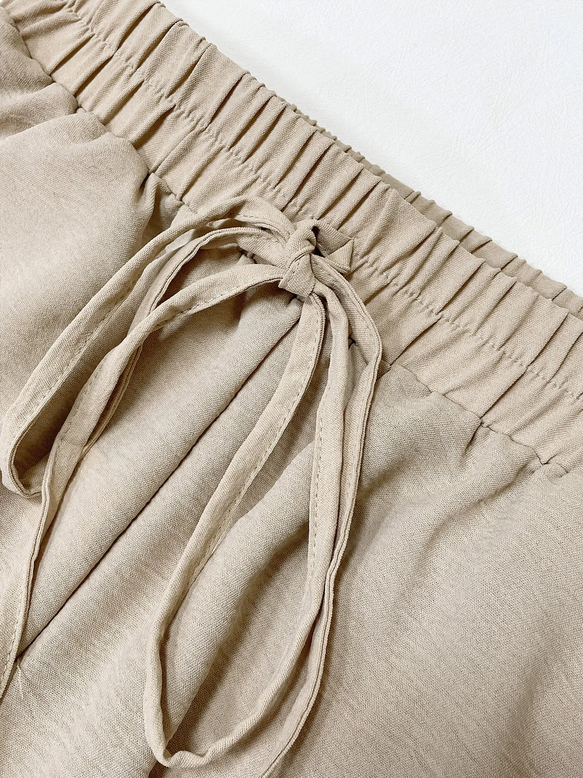 Pantalon Fluide Femme Taille Élastique avec Poches et Nœud en Mélange de Tissus Doux 5