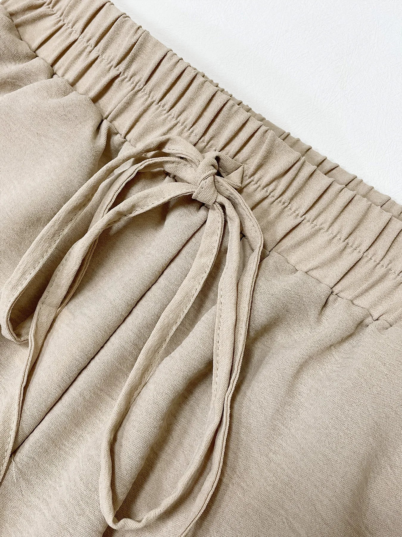 Pantalon Fluide Femme Taille Élastique avec Poches et Nœud en Mélange de Tissus Doux 5