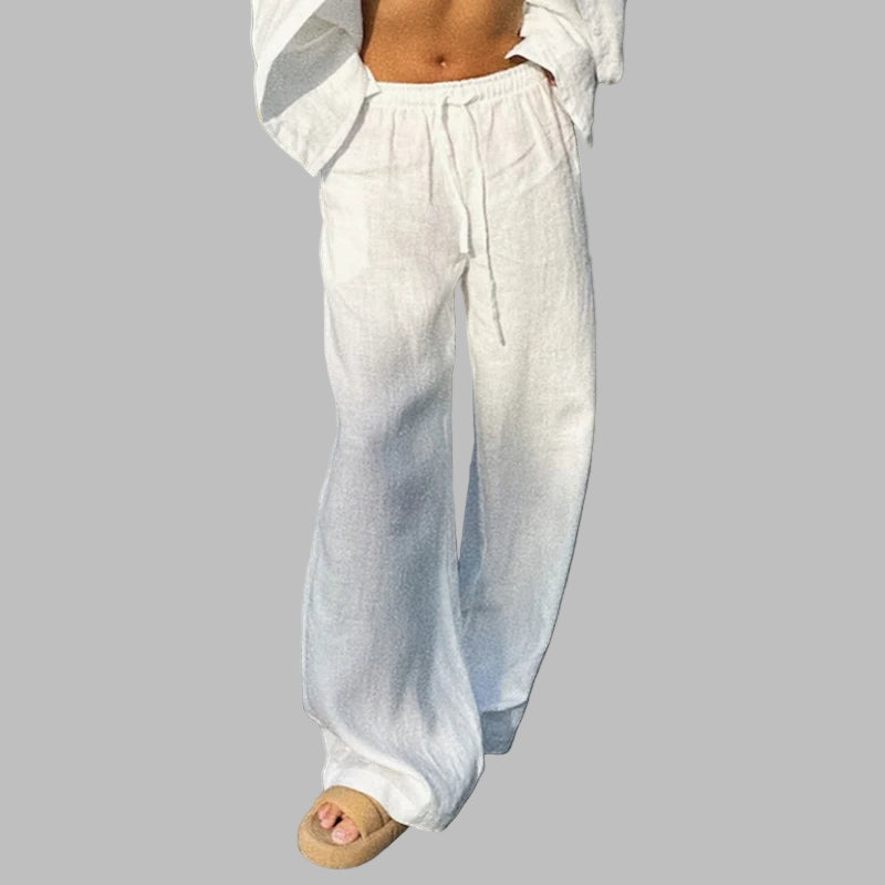 Pantalon Fluide Femme Taille Haute Coton Lin Large Décontracté 0