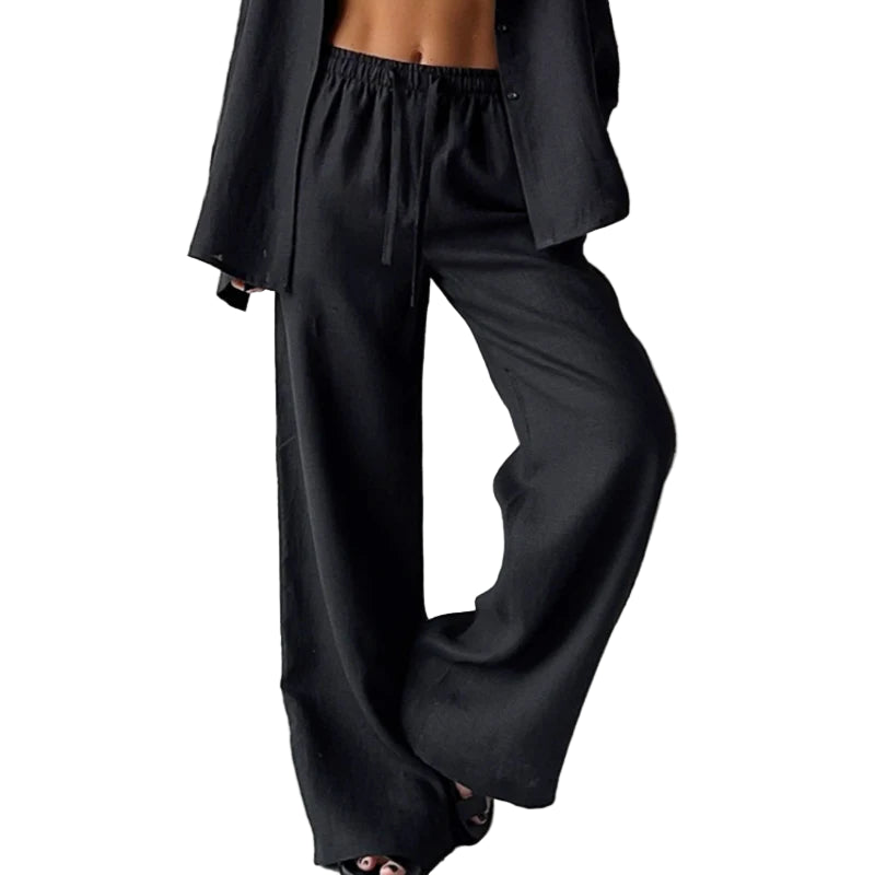 Pantalon Fluide Femme Taille Haute Coton Lin Large Décontracté 4