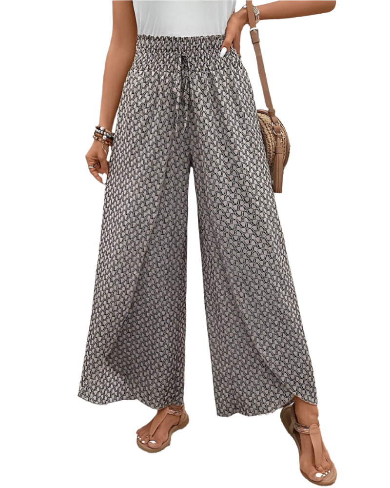 Pantalon Fluide Femme Taille Haute Imprimé Géométrique 0