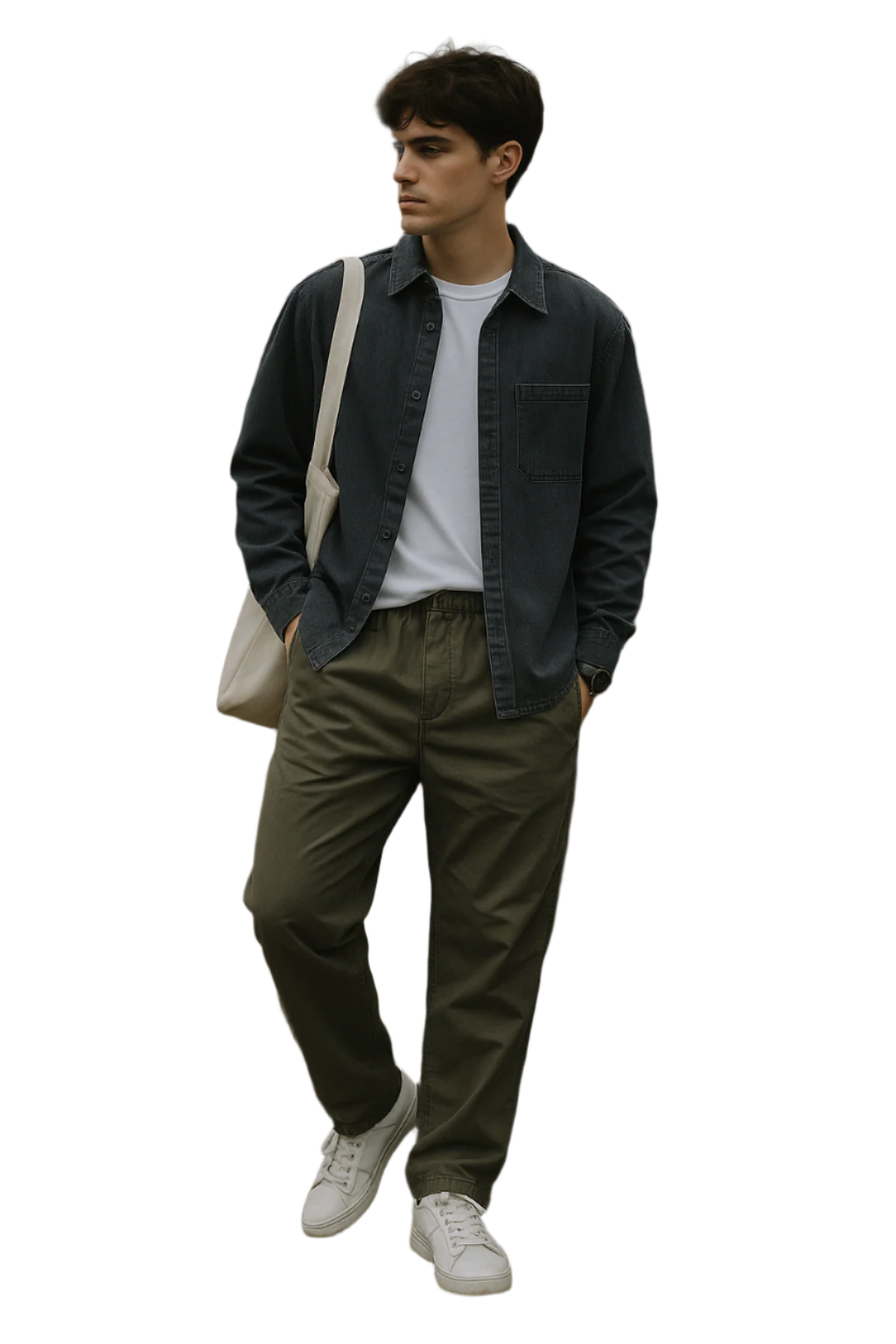 Pantalon Homme Coupe Décontractée en Tissu Doux avec Poches Arrière 0