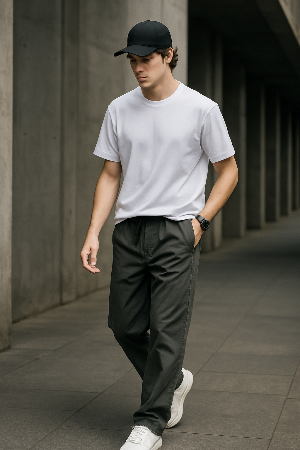 Pantalon Homme Coupe Décontractée en Tissu Doux avec Poches Arrière 1