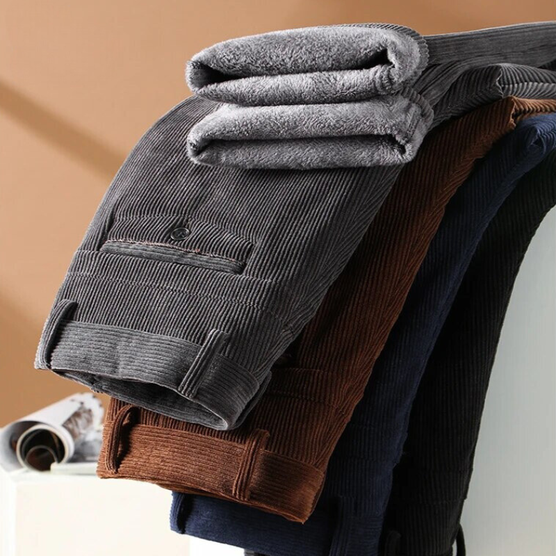 Pantalon Homme Velours Côtelé Doublé Fleece Ajusté 3