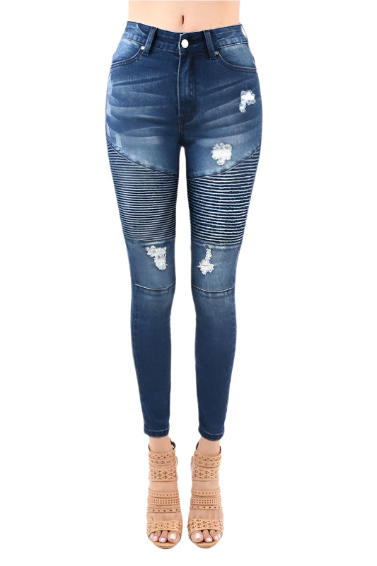 Pantalon Jean Skinny Moto Taille Haute Denim 0