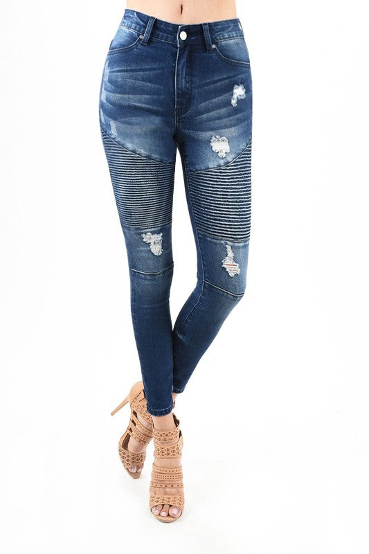 Pantalon Jean Skinny Moto Taille Haute Denim 1