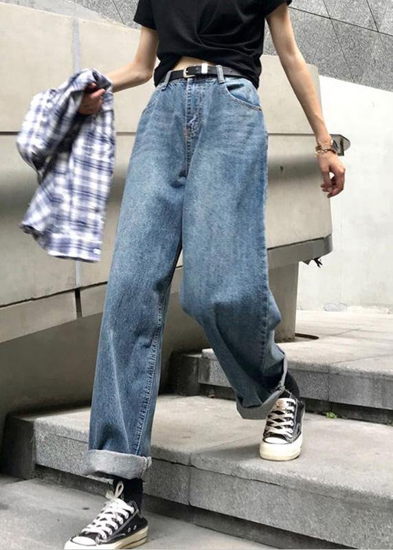 Pantalon Large Femme Taille Haute Denim Vintage 2