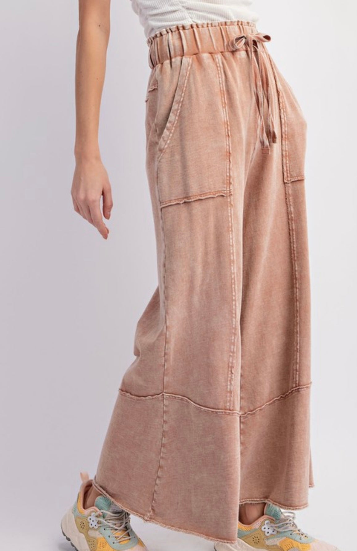 Pantalon Large en Tricot Terry Lavé Minéral pour Femme 1